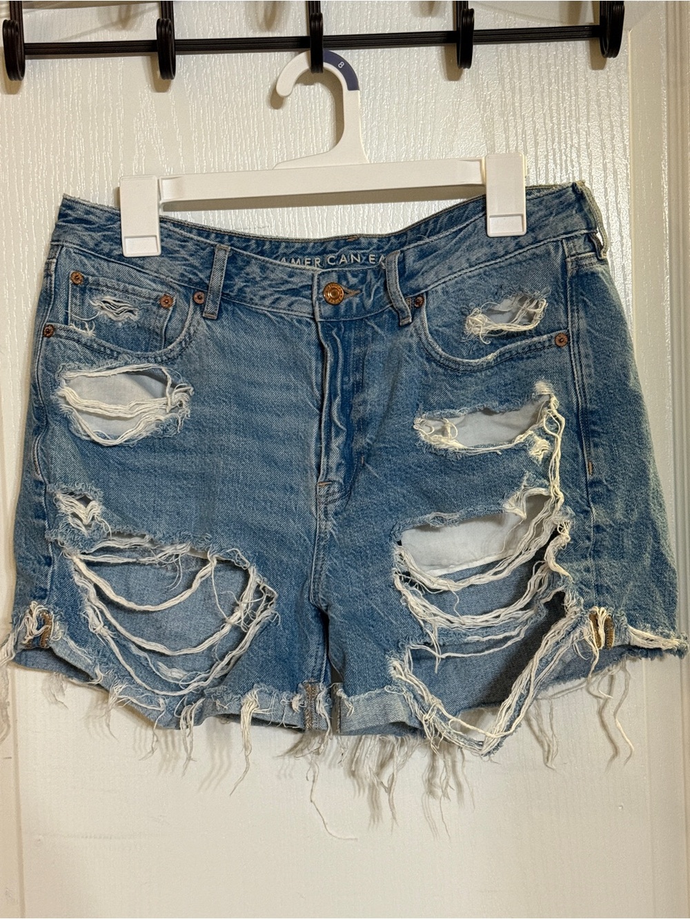 American Eagle Outfitters Distressed Light Blue Denim Shorts